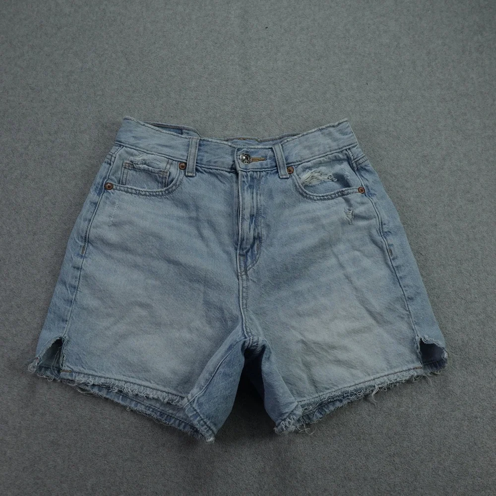 American Eagle Shorts Womens 0 Blue Highest‎ Rise Baggy Distressed Denim